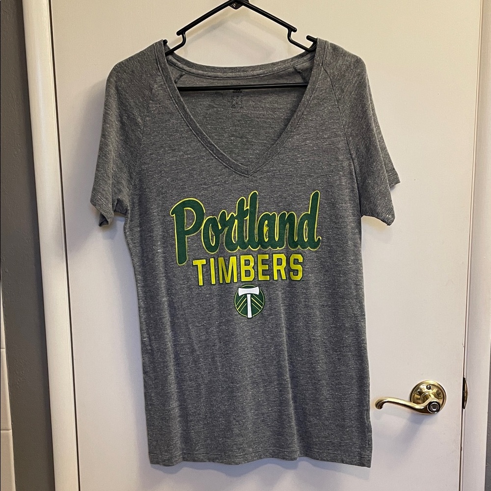 adidas Portland Timbers Gray V-Neck Tee with Green & Yellow Logo
